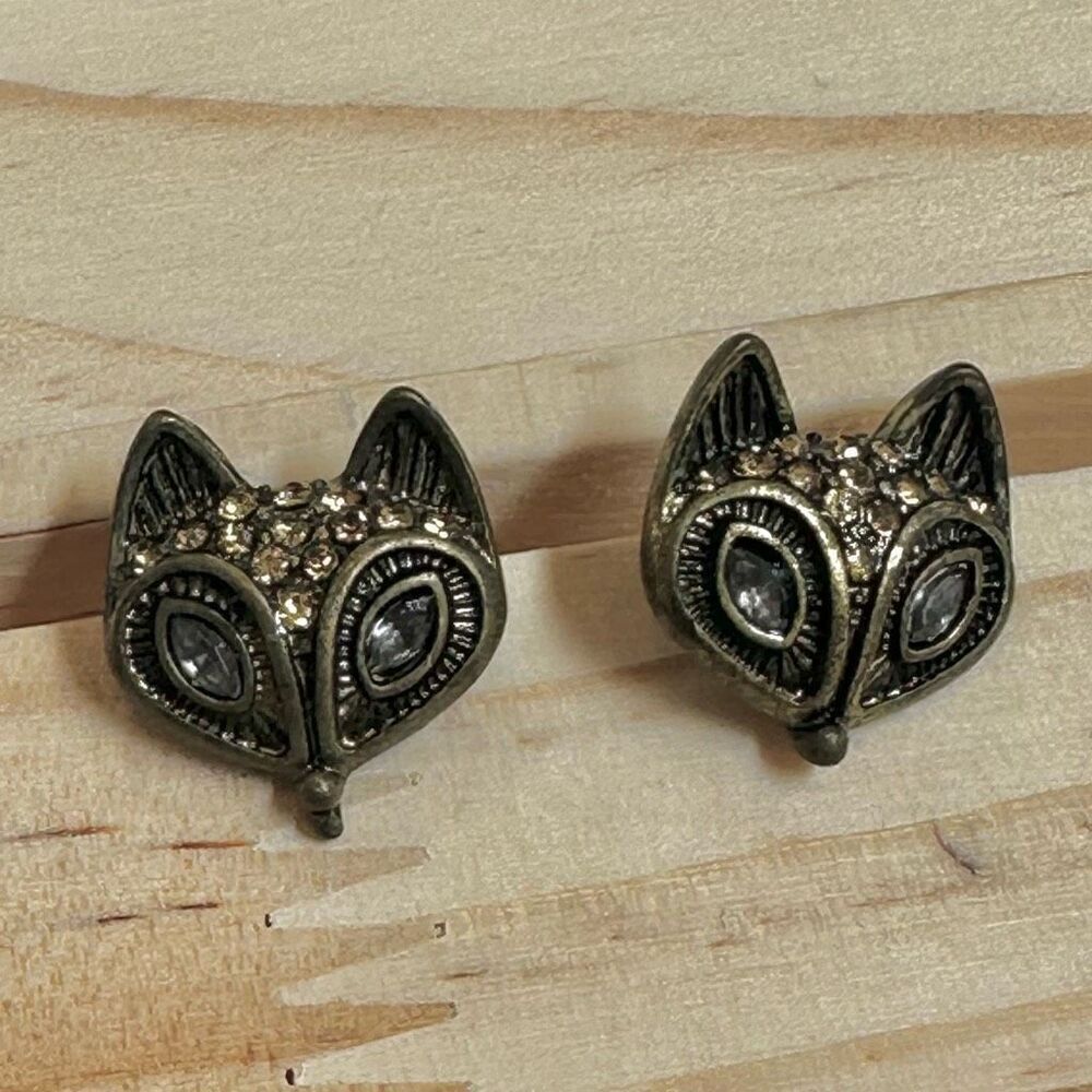 Brass tone fox post earrings